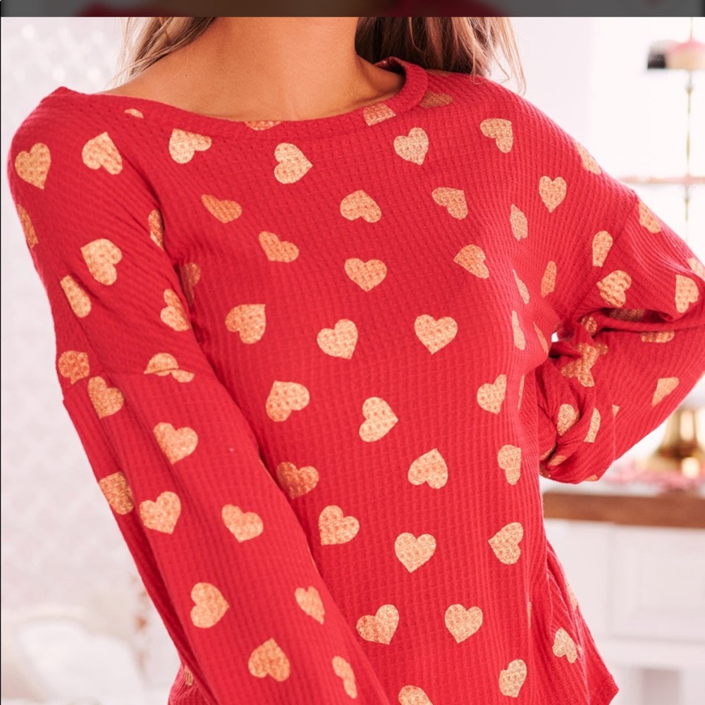 Nana Mac’s Red with gold hearts thermal top